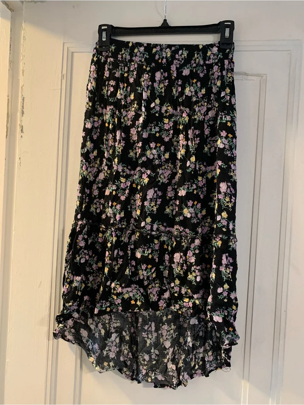 Women’s Small Hippie Rose Black Floral High-Low Midi Skirt - Lilac Floral